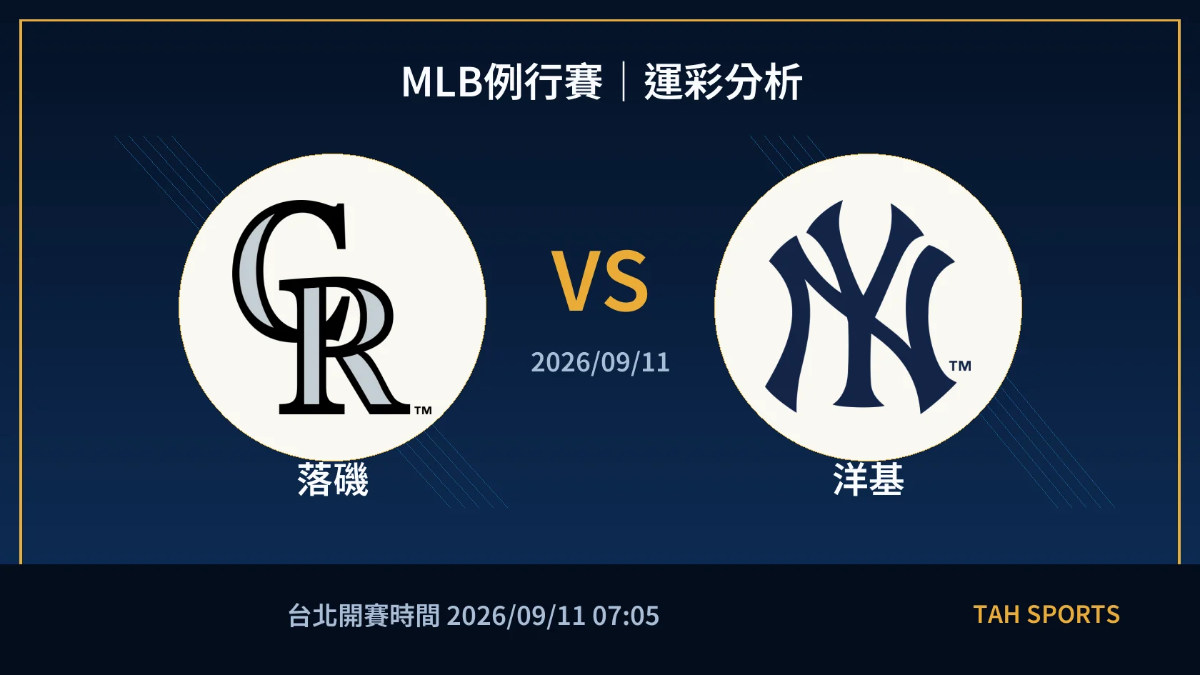 MLB例行賽｜2026/09/11｜落磯 vs 洋基｜運彩分析