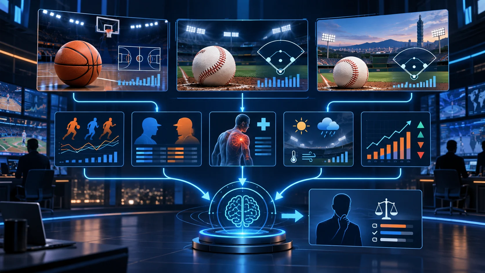籃球、棒球與中職賽事分析資料流程示意圖
