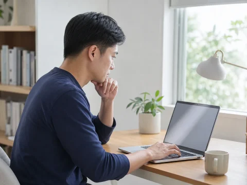 使用筆電檢查線上帳號安全設定的居家情境