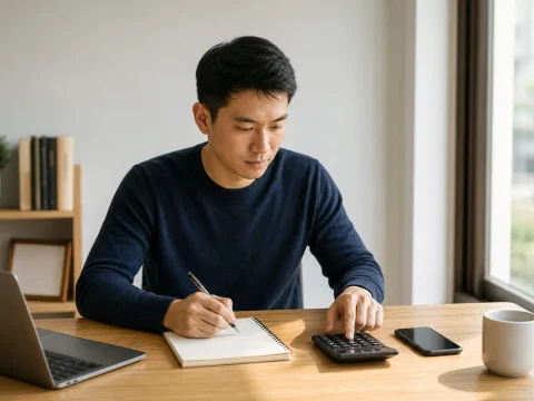 使用筆記本與計算機規劃娛樂預算的情境