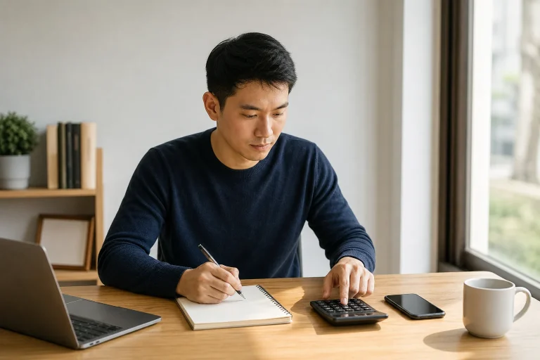 使用筆記本與計算機規劃娛樂預算的情境