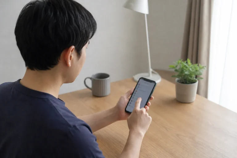 使用者在明亮桌面上檢查手機隱私權限設定
