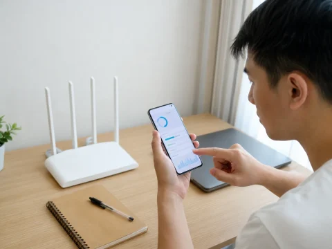 使用者在家中查看手機行動數據用量設定