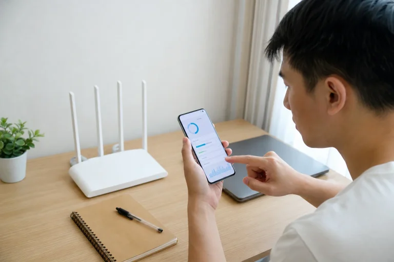使用者在家中查看手機行動數據用量設定