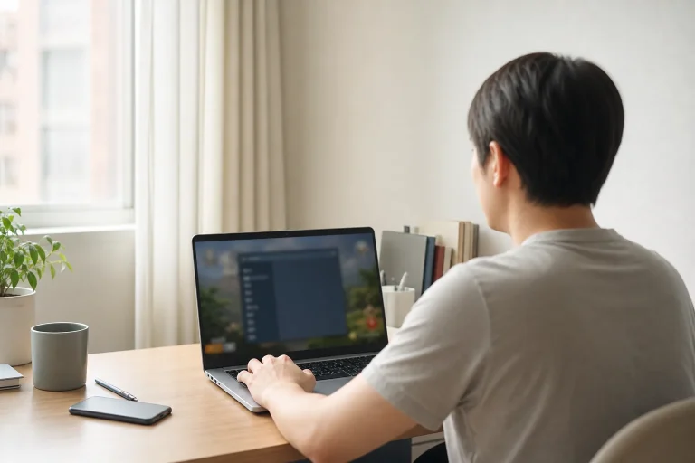 使用筆記型電腦檢查線上遊戲語言設定的情境