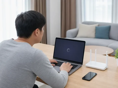 使用筆記型電腦檢查線上遊戲載入狀況的情境