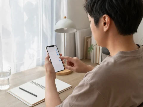 使用者在手機上調整通知與隱私設定