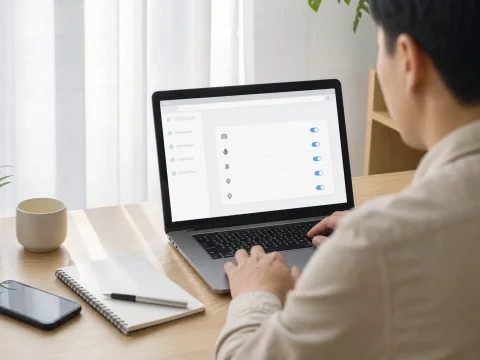 使用筆記型電腦檢查瀏覽器通知權限的情境