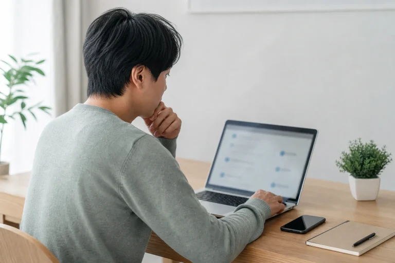 使用筆記型電腦檢查線上服務隱私設定的情境