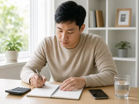 成年人士在書桌前規劃娛樂預算