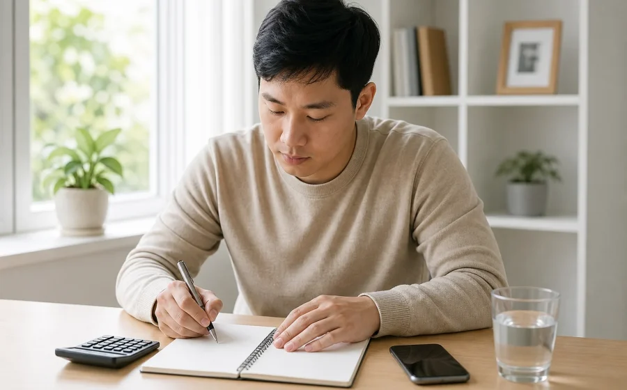 成年人士在書桌前規劃娛樂預算