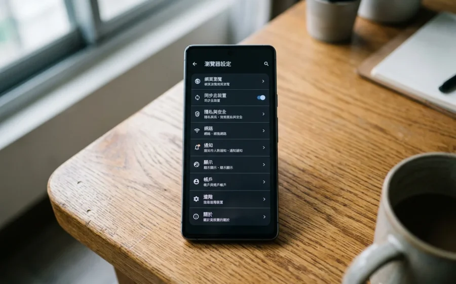 手機設定畫面與瀏覽器快取清理操作示意圖