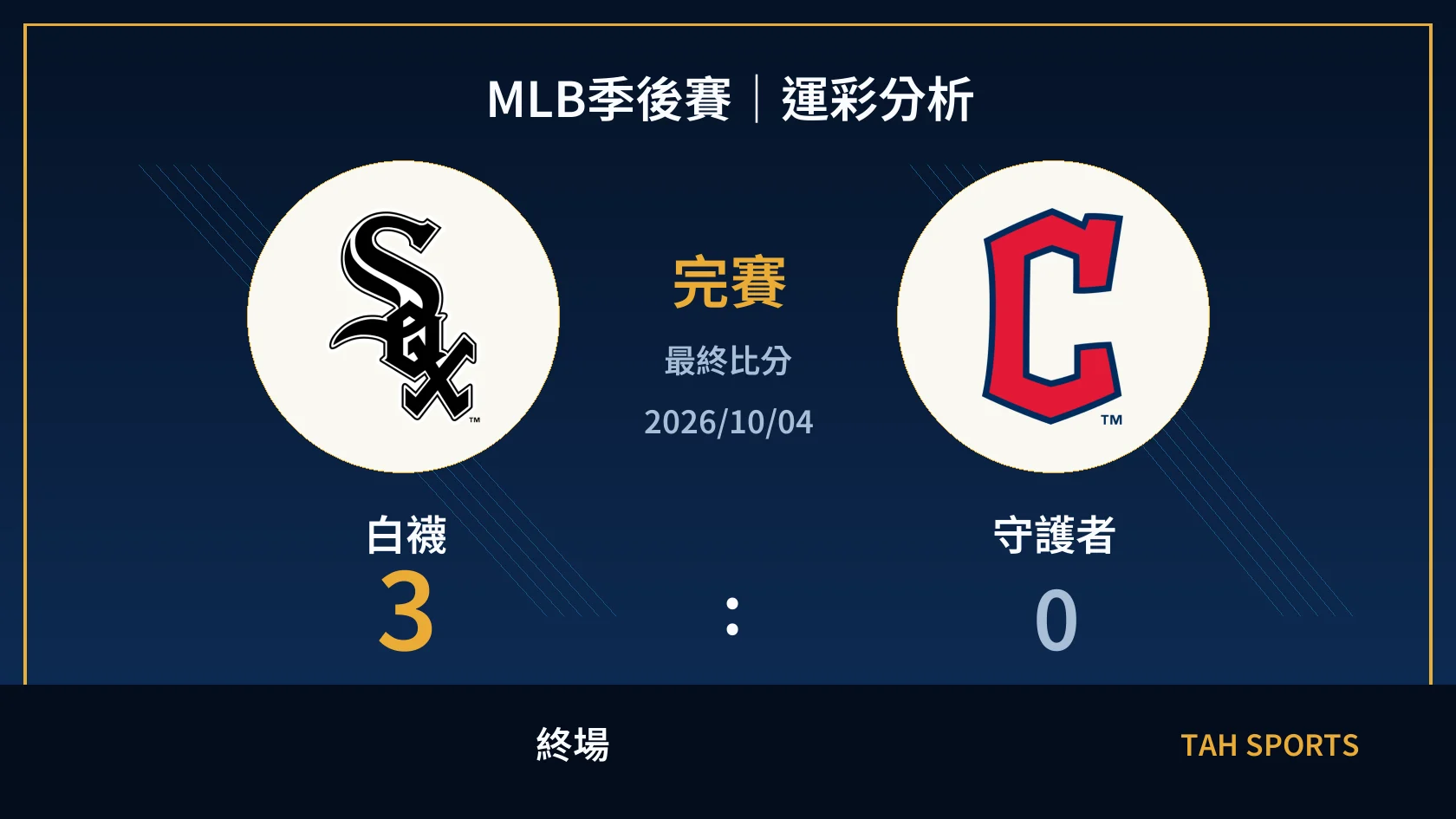 MLB分區系列賽｜2026/10/04｜白襪 vs 守護者｜運彩分析