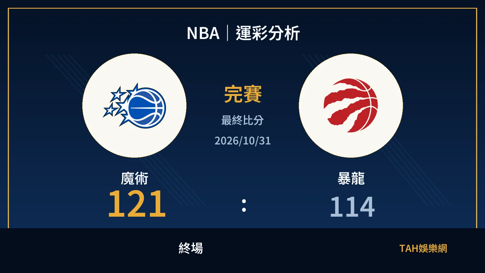 NBA｜2026/10/31｜魔術 vs 暴龍｜運彩分析
