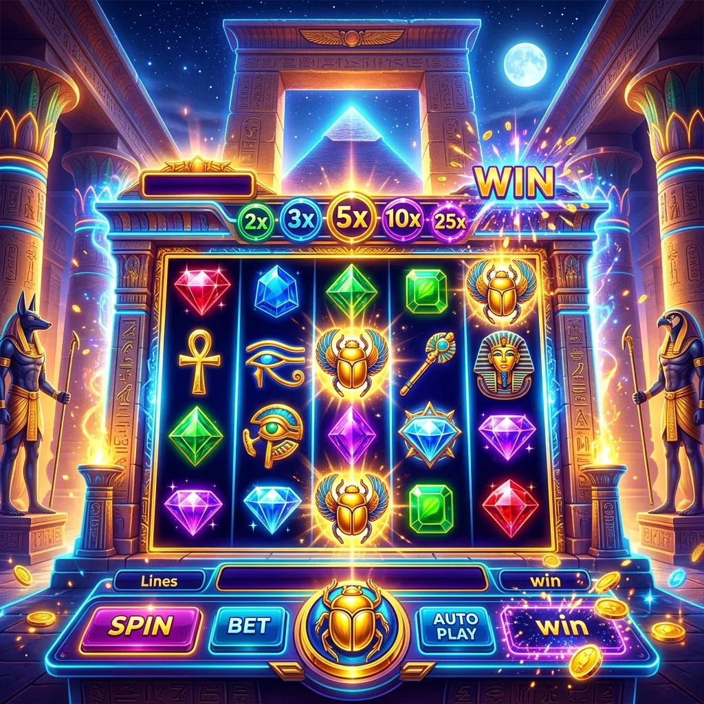戰神賽特 2 高畫質遊戲消除特效與乘數符號介面示意插畫