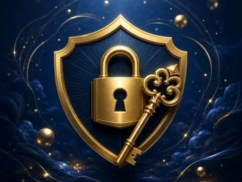 深海軍藍與金色風格的帳戶密碼安全盾牌插畫