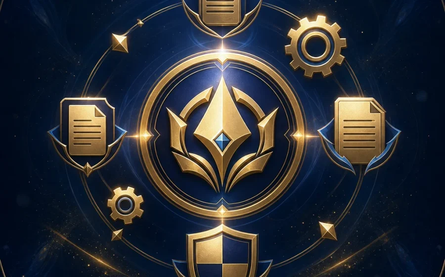 線上電子遊戲更新公告與安全核對的抽象封面插畫