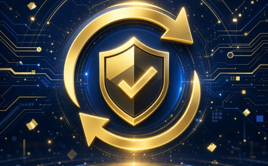 線上電子遊戲更新與安全核對的抽象封面圖