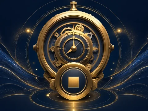 自動遊玩設定與停止管理的金色計時器主視覺