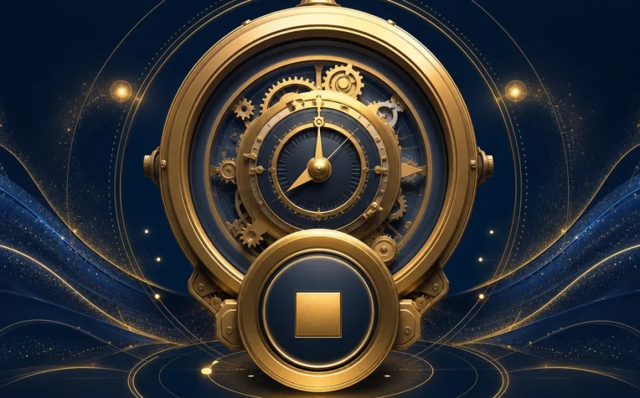 自動遊玩設定與停止管理的金色計時器主視覺