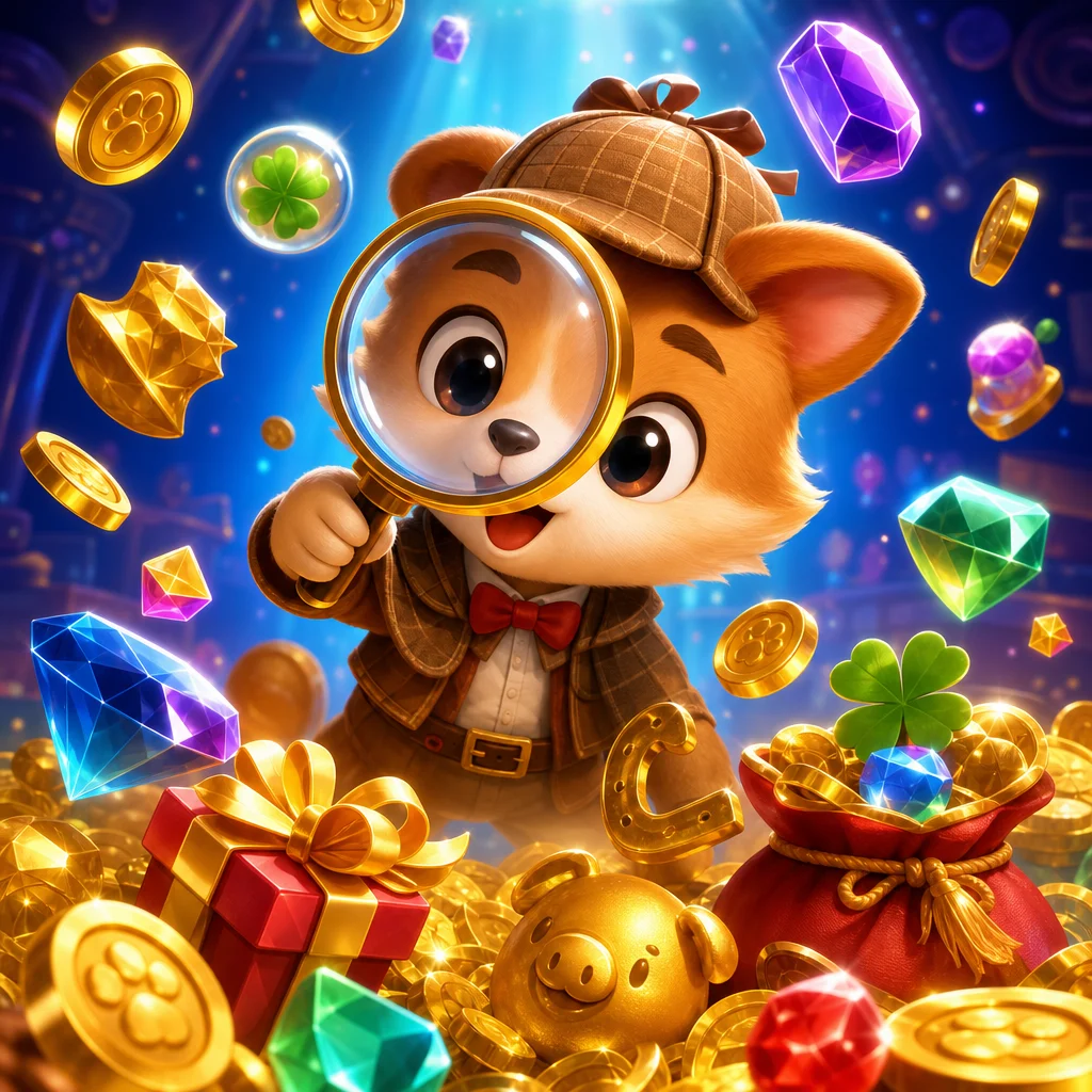 以放大鏡了解遊戲試玩規則的娛樂插畫
